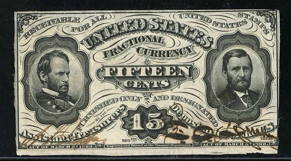 PCGS 58 FR 1274 Fractional 1864 Signed Currency 15c Rare Civil War Grant Sherman - Image 3 of 4