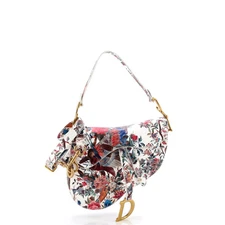 Christian Dior Saddle Handbag with Strap Printed Leather Medium