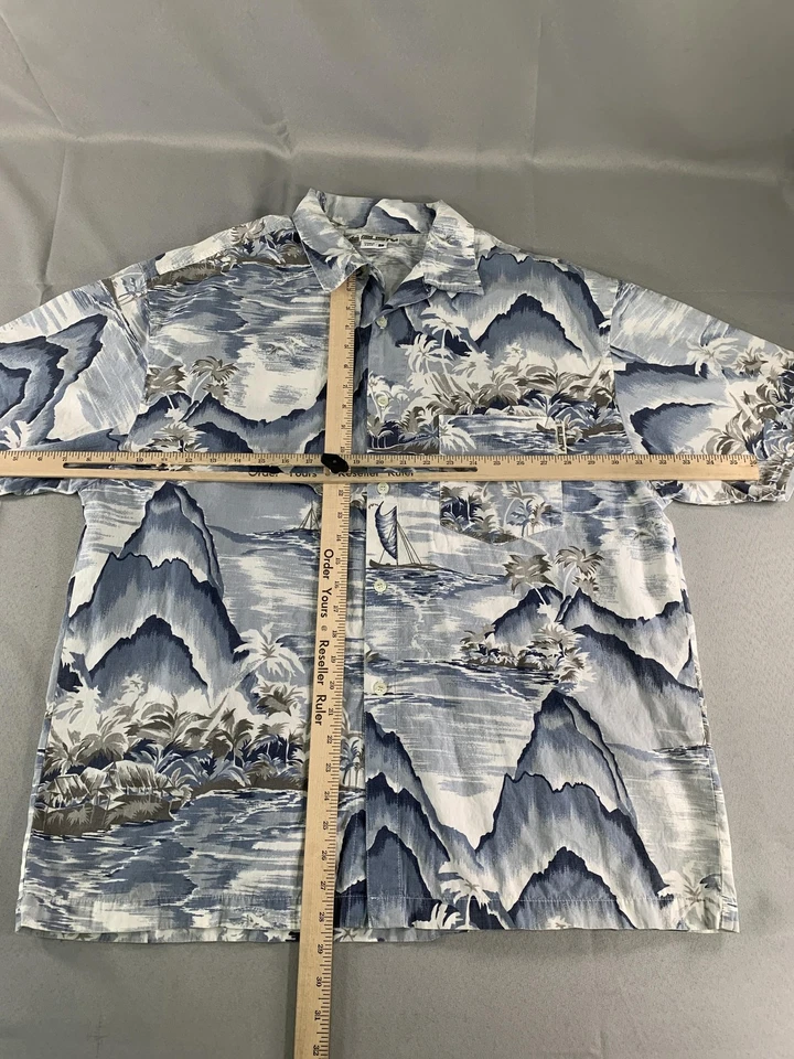 Rusty Shirt Mens Large Blue Gray Hawaiian Aloha Button Up Camp Short Sleeve - Image 3 of 4