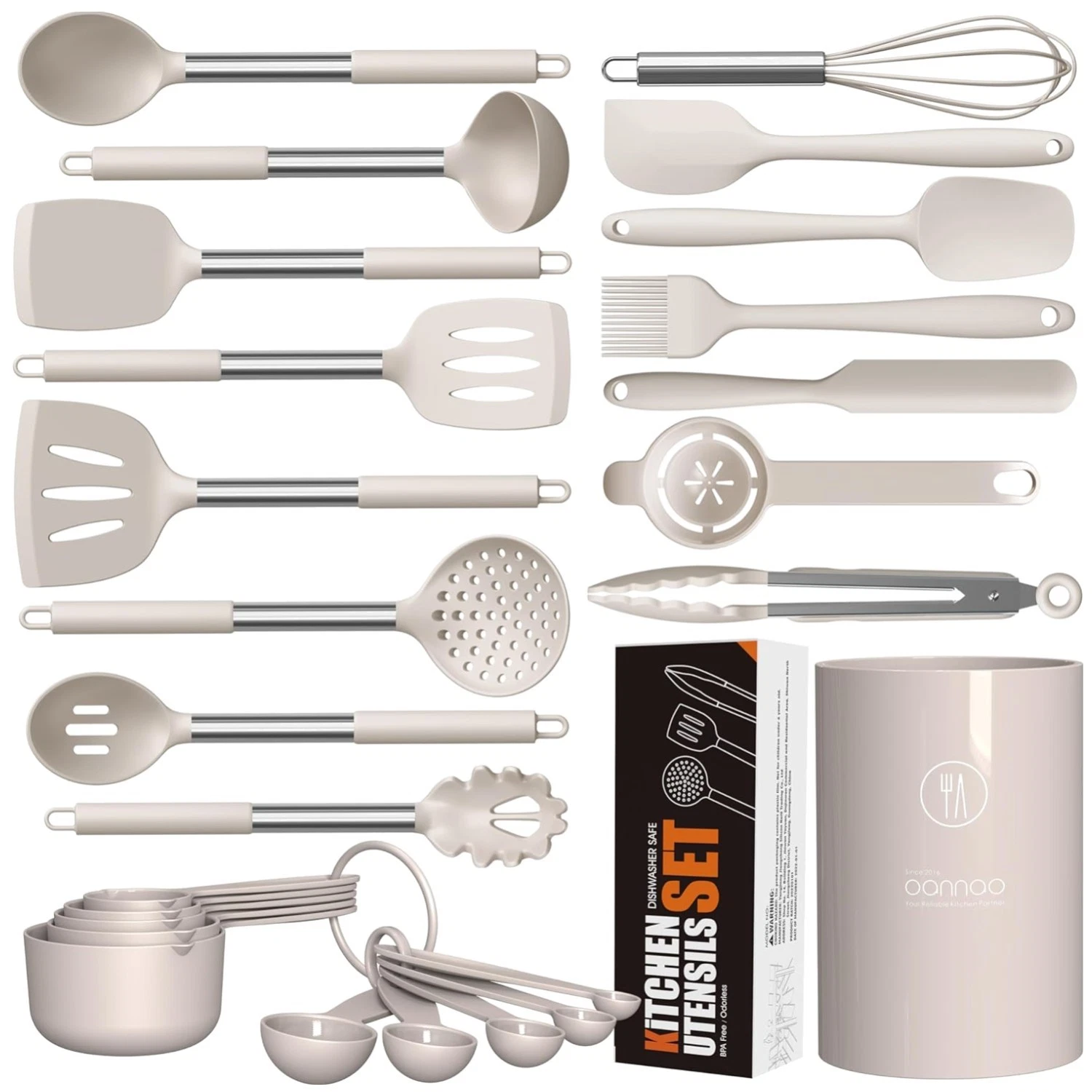 Nonstick Cookware Utensils Set - Silicone & Stainless Steel