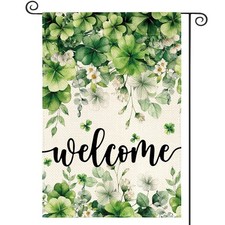 St Patricks Day Floral Garden Flag 12x18 Inch Double Sided Outside, Shamrock Luc