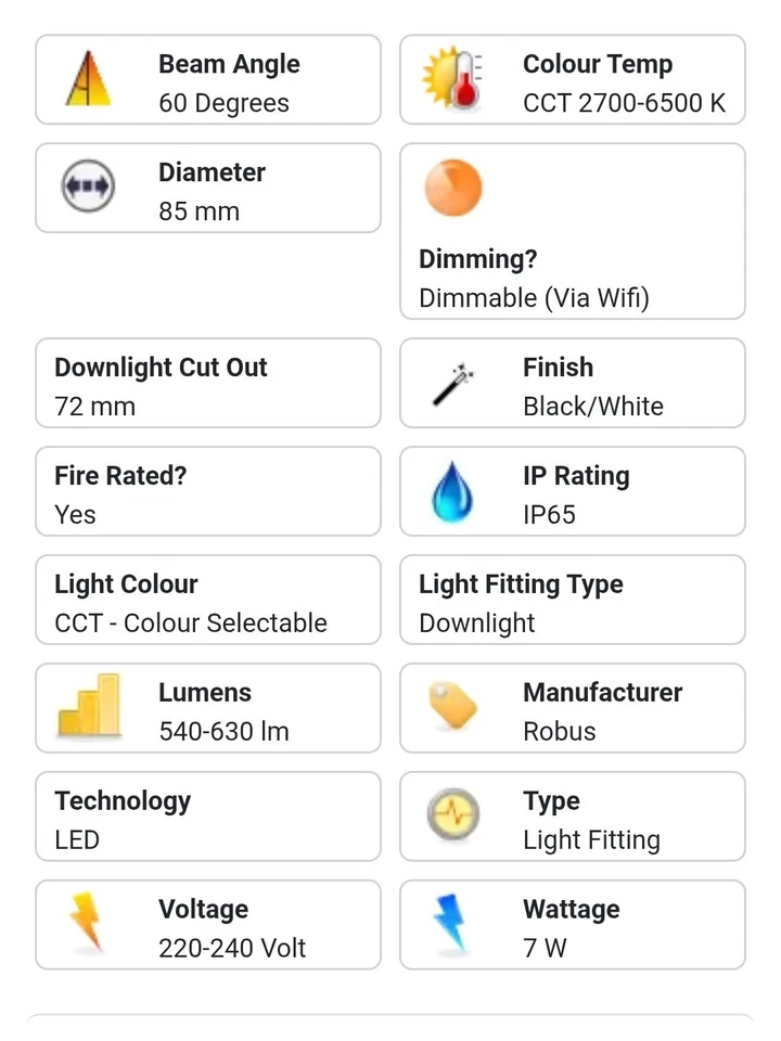 Robus Ultimum Connect 7W IP65 Wifi Tunable Fire Rated White LED Downlight - Image 2 of 3
