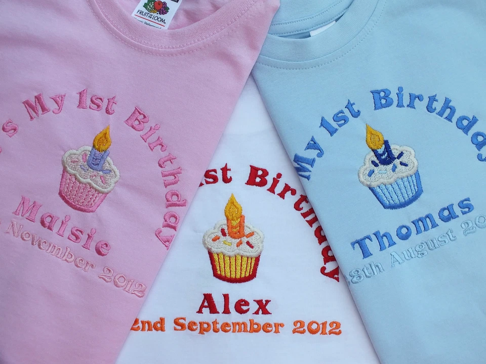 LESLEY ANN DESIGNS Personalised 1st First Birthday long sleeve t-shirt cupcake design can add date