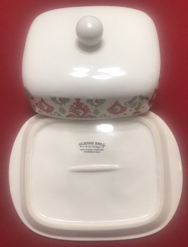 Vintage 7”X6” Cheese Butter Dish Christmas Holiday Serverware Sleigh Bell Bistro - Picture 6 of 7