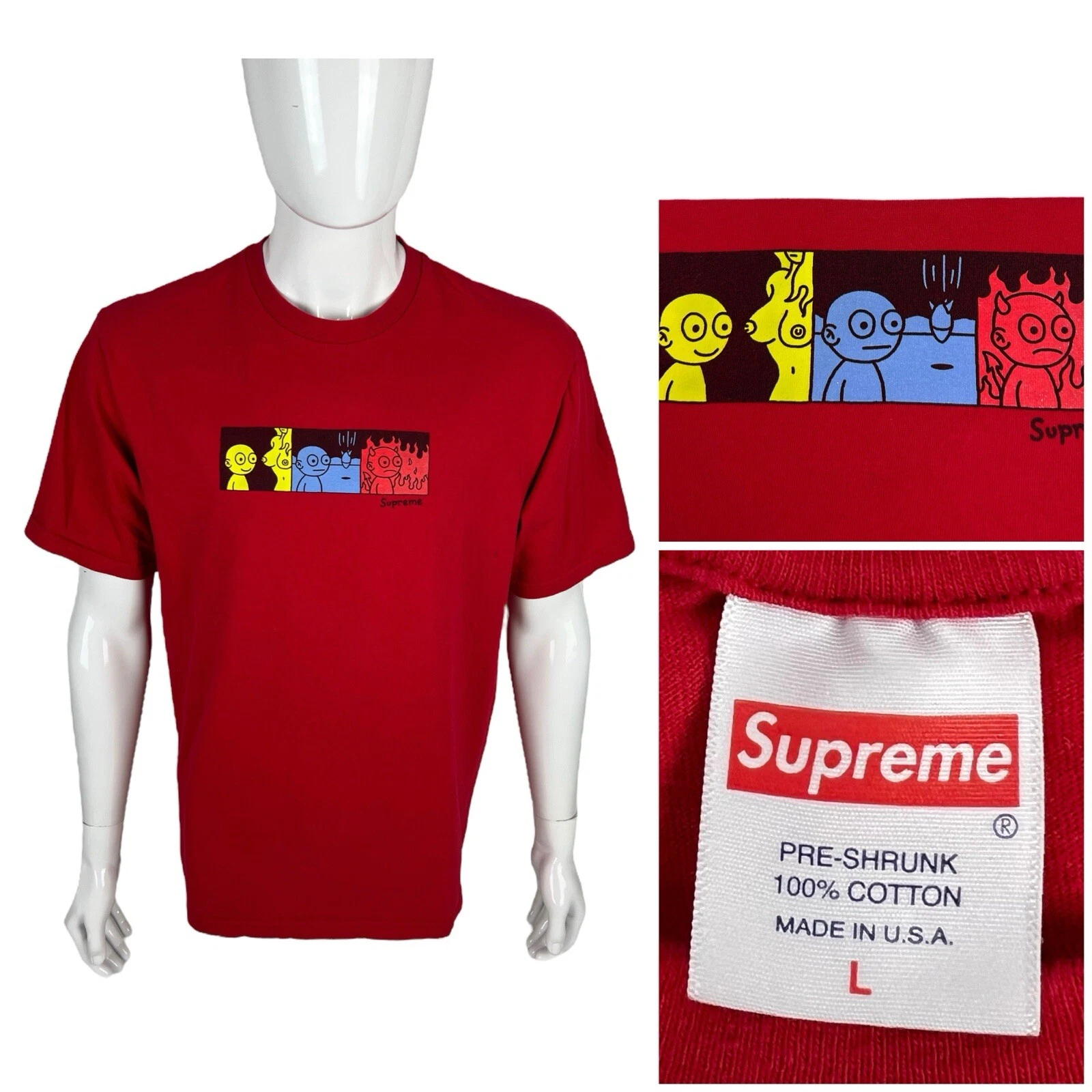 T shirt homme Supreme Large Life rouge manches courtes imprimé fabriqué aux États Unis