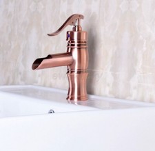 Antique Copper Bathroom Sink Faucet Waterfall Spout Single Handle/Hole Mixer Tap