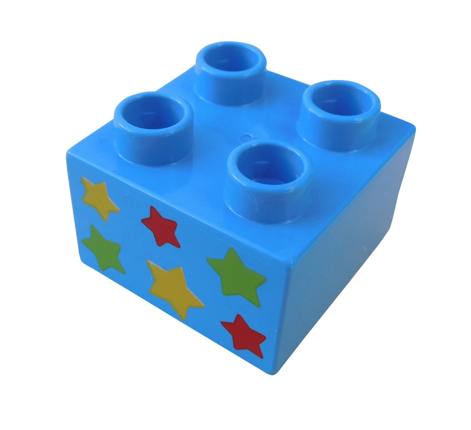 Lego Duplo 10 Stück Motivstein Sterne hellblau (medium blue) 2x2 Stein 3437pb043 - Bild 2 von 3