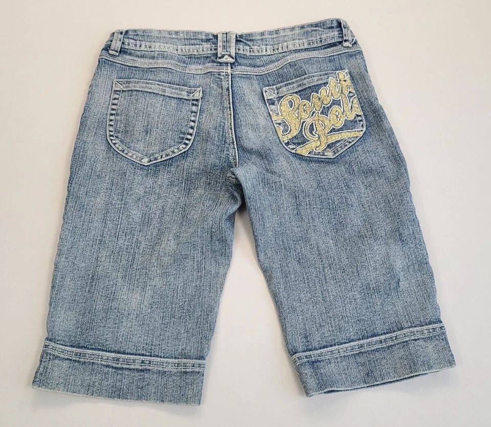 Pantalones Cortos Southpole Mujer Talla 7 Azul Bordado Denim Elegante Damas Foto 2 de 4