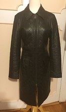 Express Women Quilted 100% Leather Long Coat Jacket~ 3/4 S/small~black~gorgeous!
