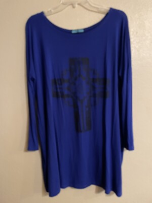 Crazy Train SM Blue Aztec Southwest Black Cross Tunic Shirt Dress Top