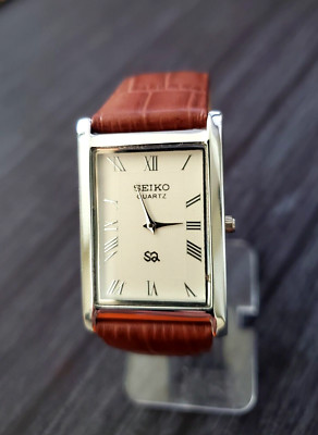 Vintage Tank White Dial Light Brown Leather Men Dress Watch New Mvt & Batt---