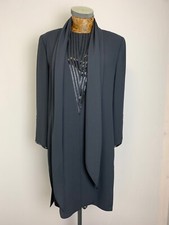 Frank Usher Jacket 14 Grey Shawl Ribbon Neck Tube Beaded Front Cuff Long Formal