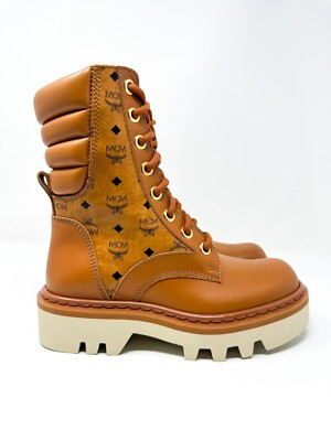 #ad MCM Women#x27;s MCM Vise Lace Up Leather Boots Cognac 6 US 36 EU $750 $424.99