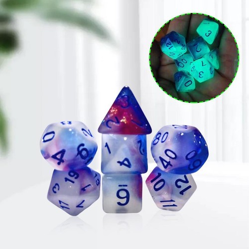 7x Acrylic Polyhedral Dice Glow in Dark for DND RPG MTG Roleplaying Kids Toy - Picture 5 of 9