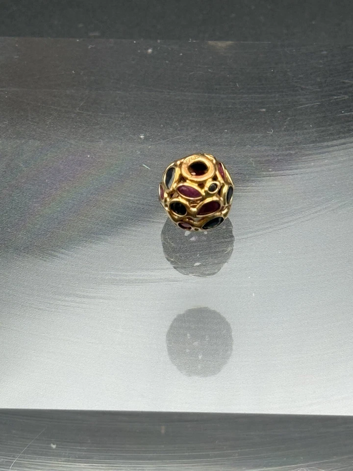 Bezel Set Sapphire & Ruby Cobblestone Ball Bead 14K Gold Pendant - Image 4 of 4