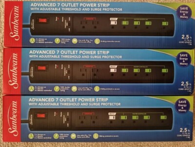3x PACK - Sunbeam Advanced 7 Outlet Power Strips with Surge Protector