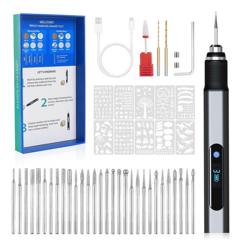 Cykelith Engraving Pen Kit Rechargeable Cordless Engraver Pen with 33 Bits, 1 - 第 1/5 張圖片