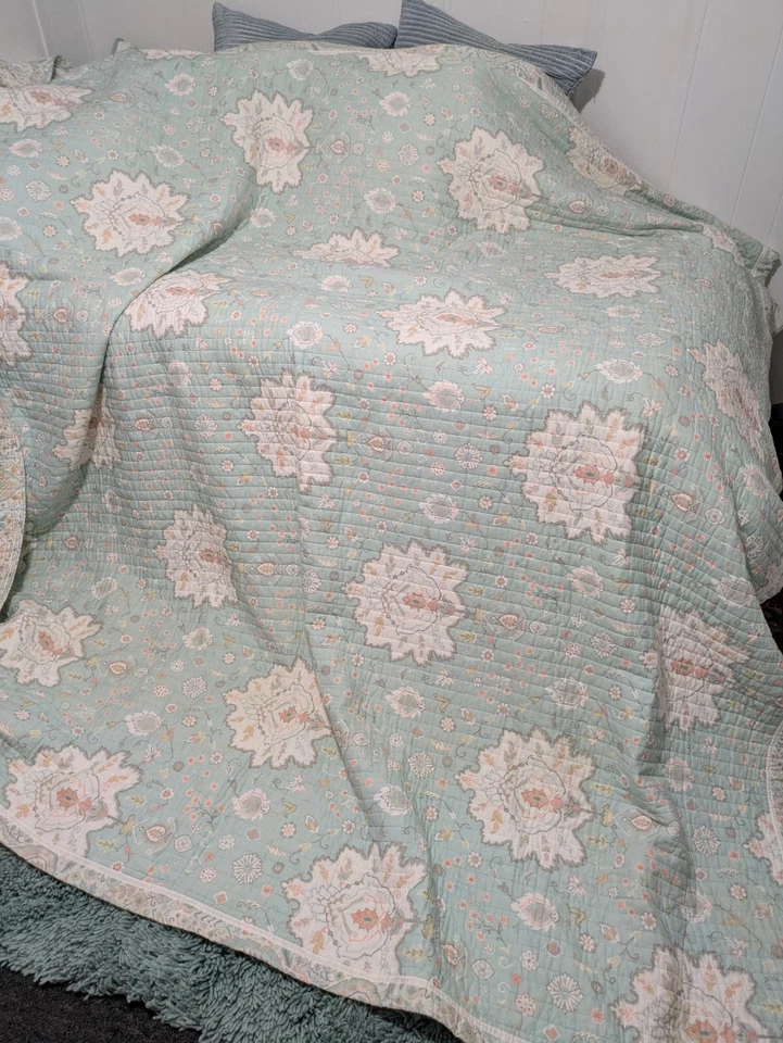 Edredón y fundas medallón rosa aguamarina talla Queen artesanal de lujo Foto 2 de 4