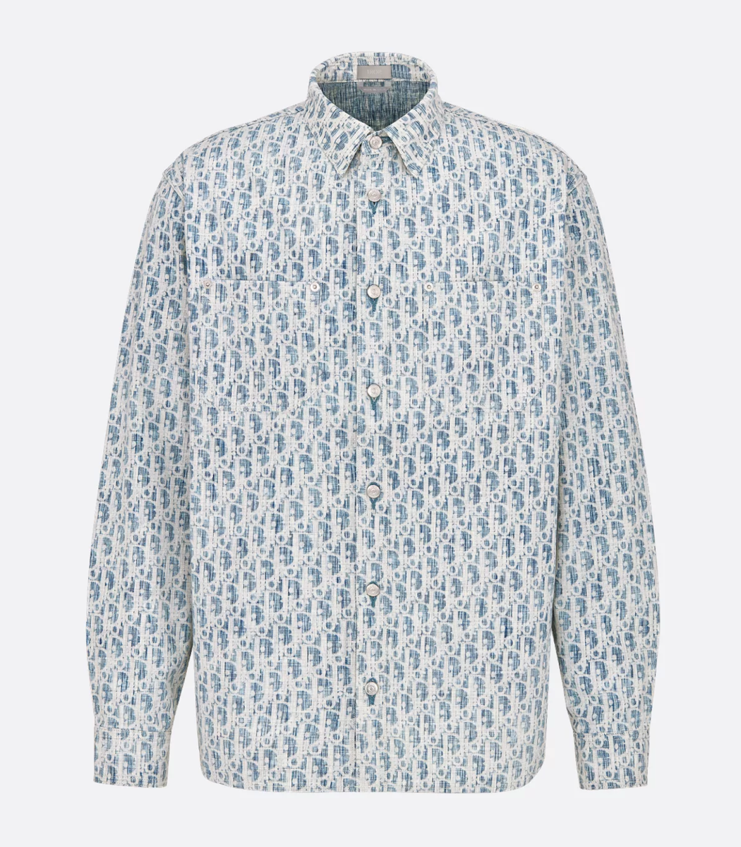 Dior Blue White Oblique Kasuri Cotton Denim Button Up Down