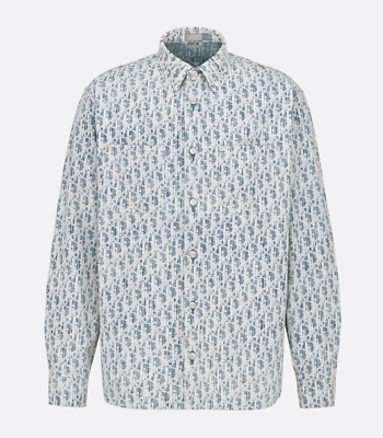 Dior Blue White Oblique Kasuri Cotton Denim Button Up Down