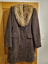 Designer Giacca Women's Coat - Brown With Fur Trim - Size Medium (10-12)