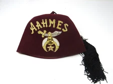 Shriners Crescent Fez Hat Jeweled With Tassel AAHMES Size 6 7/8 Wolf-Brown Mason