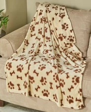 Spot Snuggler Ultra Soft Pet Blanket -Cream Color With Bones and Paws "40x60"