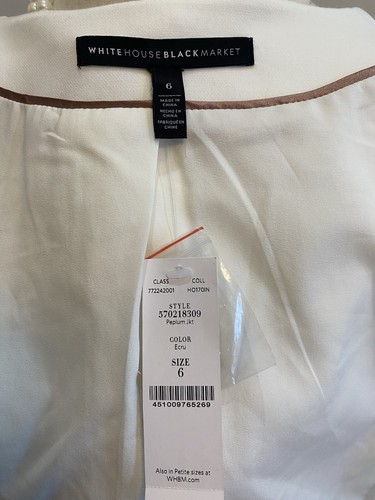 White House Black Market Blazer Cream Military jacket WHBM fluted cuff NWT SZ 6 - Picture 6 of 7