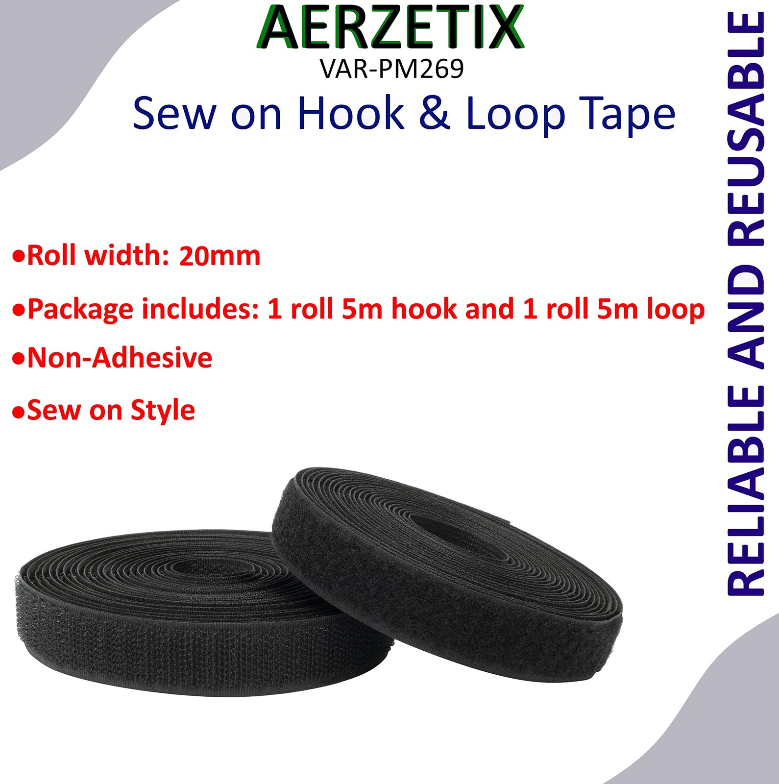 Bande scratch 20 mm pour ranger les câbles emmêlés C65888 5m
