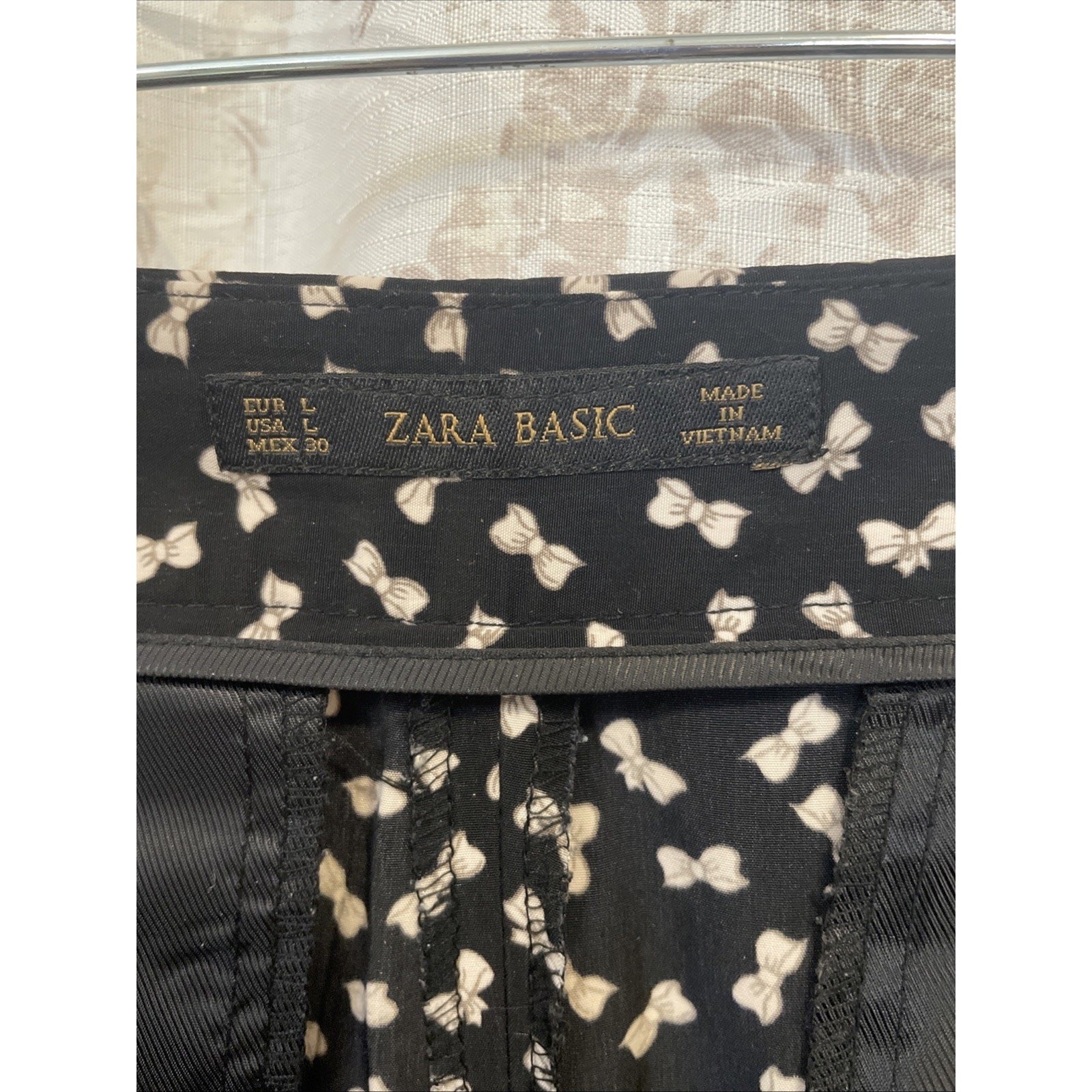 Zara Basic Black with White Bow Pattern Wide Leg … - image 6