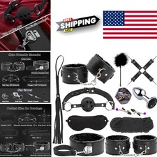 BDSM Bondage Restraints Kit 12 Pieces Black Adjustable Cuffs and Accessories