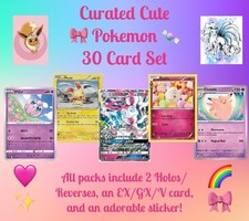 Cute Pokémon Card Pack (30x) — GUARANTEED EX/GX/V, 2 HOLOS/REVERSES, A STICKER