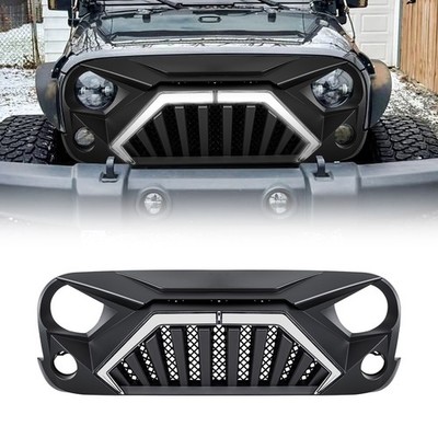 Matte Black Goliath Grille w/DRL Turn Signal For 07-18 Jeep Wrangler JK JKU