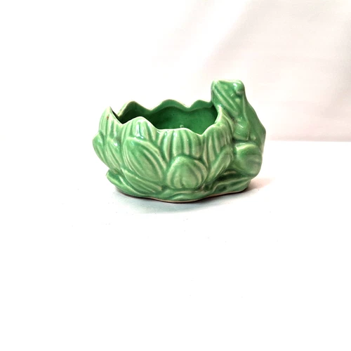 Vintage McCoy Green Frog Planter Leaf Pot Mid Century USA
