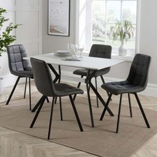 Luxor Dining Set White Table Grey Chairs Black Metal Legs Kitchen Home Furniture
