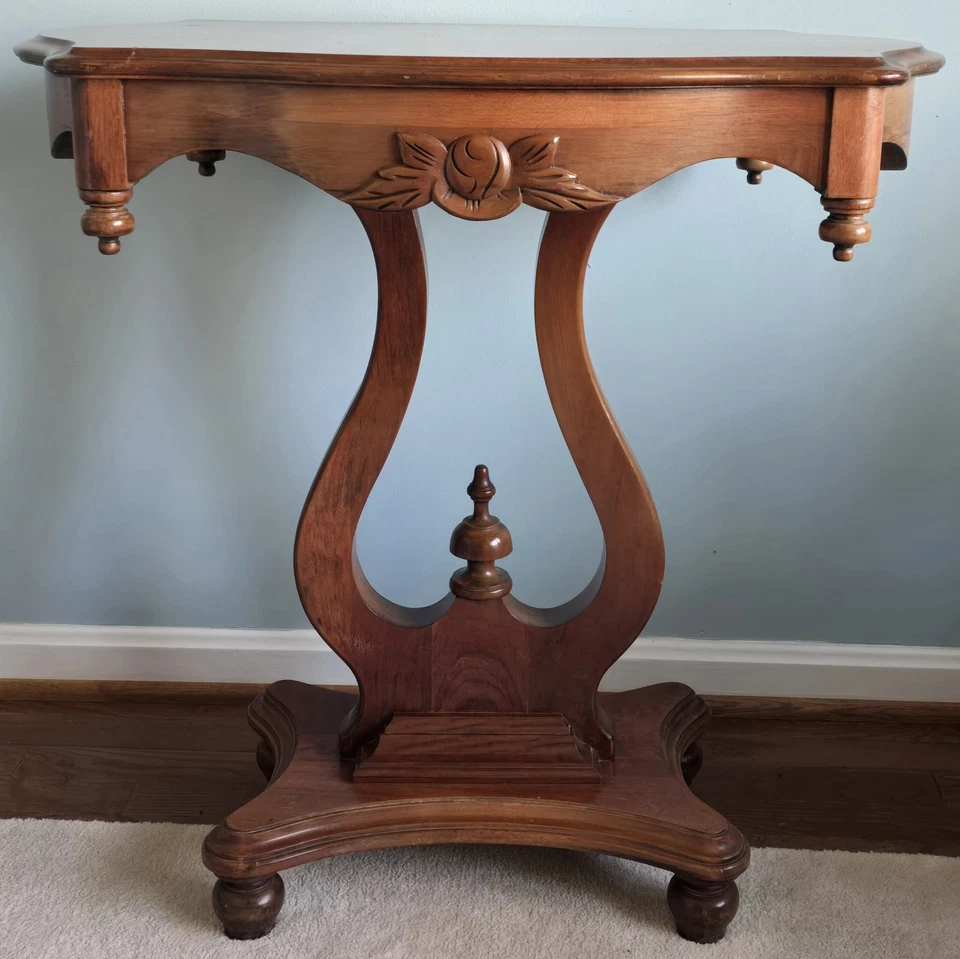 Mid Century Cherry Lyre Base End Table / Side Table 28"×20"×29"h Antique VTG - Image 4 of 4