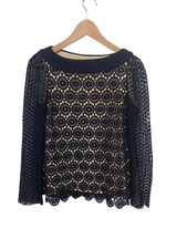 Tory Burch Navy Crochet Sheer Sleeve Tunic Women's 0