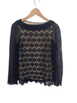 Tory Burch Navy Crochet Sheer Sleeve Tunic Women's 0