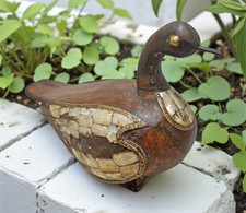 Vintage Holz Ente Vogel Figur Original Alt Hand Geschnitzt MOP Eingepasst
