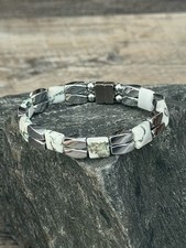 Silver Magnetic Hematite Therapy Bracelet Anklet 2 Row w Tree Agate