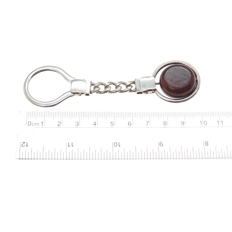 925 Sterling Silver Vintage Italy Wood Mazda Logo Key Fob Chain Ring - Image 3 of 4