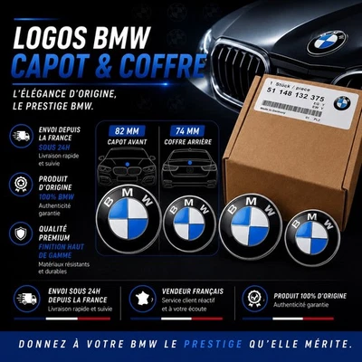 Logos BMW d’Origine Capot 82 mm & Coffre 74 mm (2 Pièces) 🇫🇷 Envoi sous 24H - Photo 1/3