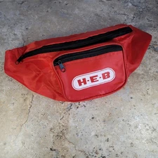 H-E-B GROCERY HEB EMPLOYEE RED WHITE NYLON FANNY WAIST BAG ADJUSTABLE