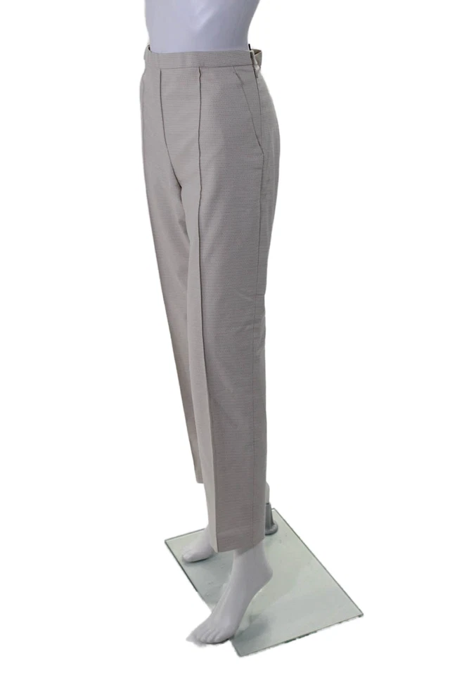 Elie Tahari женщин бежевый хлопок напечатано плиссированные прямые штанины платье брюки размер 8 - Изображение 2 из 4