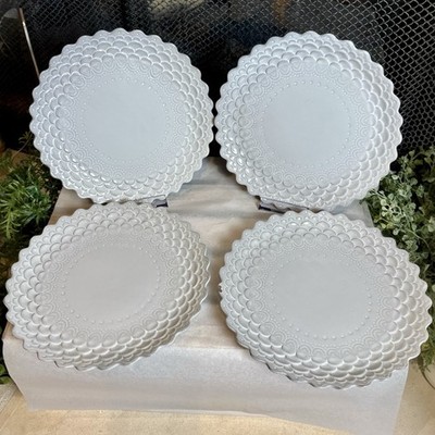 Anthropologie Embossed Scalloped Piecrust Pattern White Dessert Plates, Set of 4