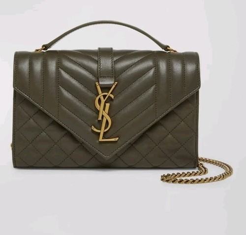 Saint Laurent Envelope Triquilt Small YSL Shoulder Bag in Smooth Leather Lt Musk