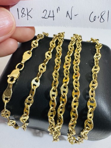 New 18K 750 Fine Genuine Yellow Gold Mariner Chain Necklace 24” Long 4mm 6.7g - Picture 6 of 24