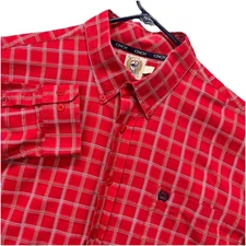 Cinch Shirt Men XL Red Window Pane Plaid Button Down Western Ranch Cowboy Preppy