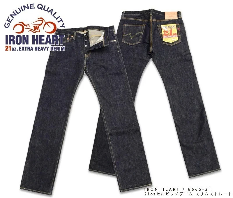 IRON HEART 666S-21 - 21oz Selvedge Denim Slim Straight Jeans NEW 