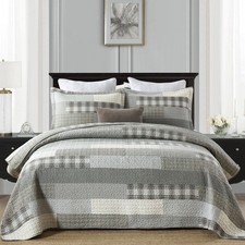 Y-PLWOMEN 100 Cotton Queen Size Quilt Set - Plaid Farmhouse 3-Piece